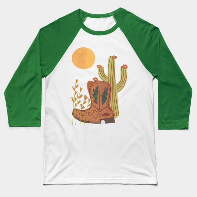 Southwest Cowboy Boots and Cactus with Full Moon Baseball T-Shirt by so_celia